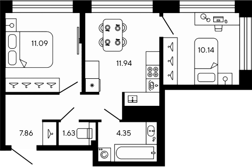 2-комнатная квартира, 47.01 м²; этаж: 9 - купить в Санкт-Петербурге