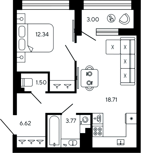 1-комнатная квартира, 44.44 м²; этаж: 17 - купить в Санкт-Петербурге