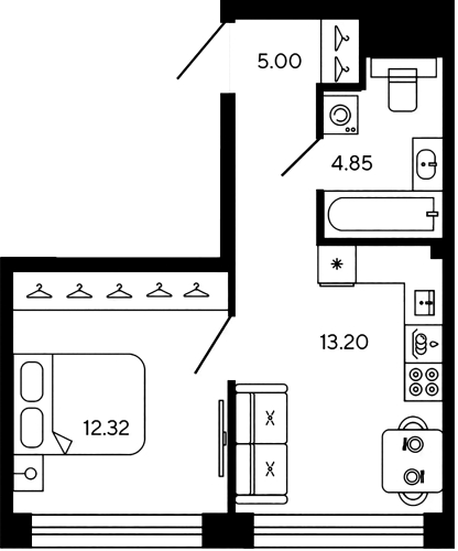 1-комнатная квартира, 35.37 м²; этаж: 12 - купить в Санкт-Петербурге