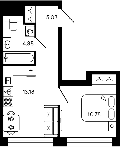 1-комнатная квартира, 33.84 м²; этаж: 11 - купить в Санкт-Петербурге