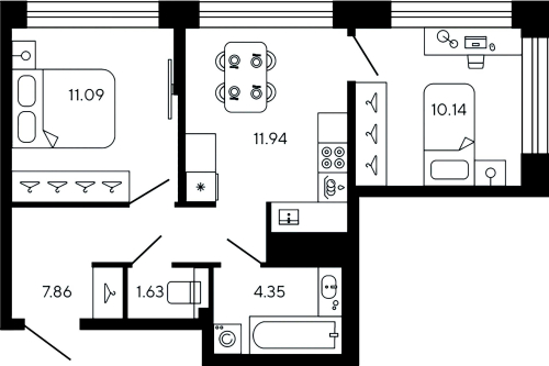 2-комнатная квартира, 47.01 м²; этаж: 7 - купить в Санкт-Петербурге