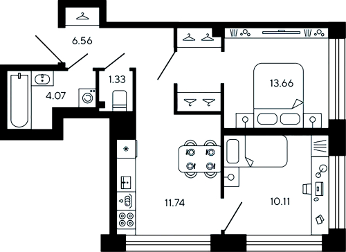 2-комнатная квартира, 47.47 м²; этаж: 8 - купить в Санкт-Петербурге
