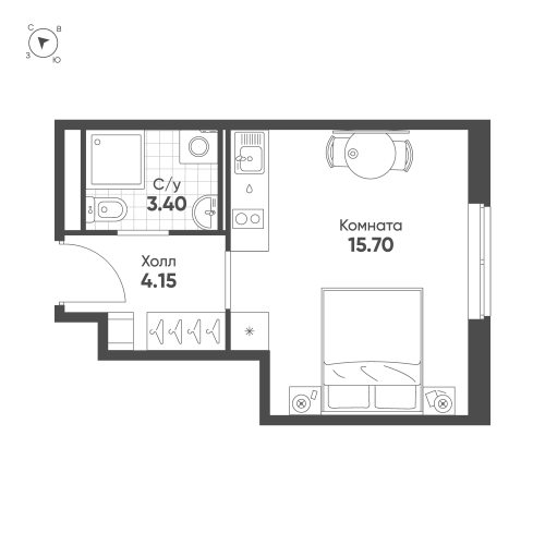 1-комнатная квартира, 23.25 м²; этаж: 4 - купить в Санкт-Петербурге