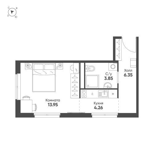 1-комнатная квартира, 28.41 м²; этаж: 4 - купить в Санкт-Петербурге