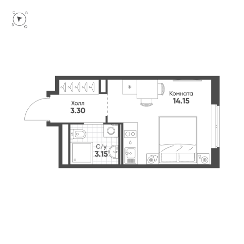 1-комнатная квартира, 20.6 м²; этаж: 4 - купить в Санкт-Петербурге