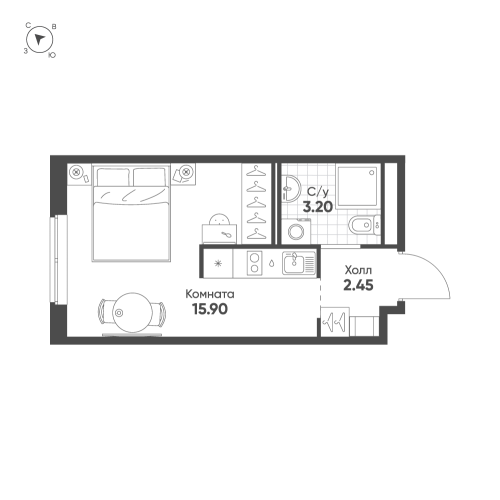 1-комнатная квартира, 21.55 м²; этаж: 8 - купить в Санкт-Петербурге