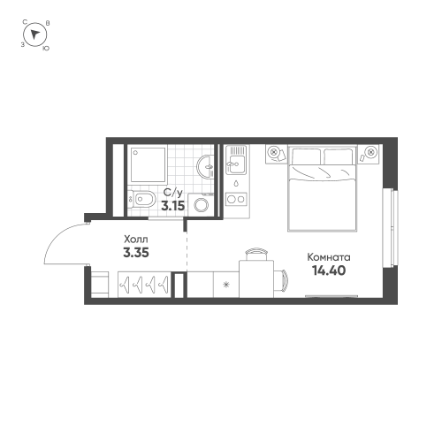 1-комнатная квартира, 20.9 м²; этаж: 10 - купить в Санкт-Петербурге