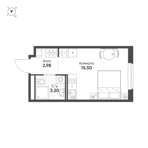 1-комнатная квартира, 21.68 м²; этаж: 8 - купить в Санкт-Петербурге