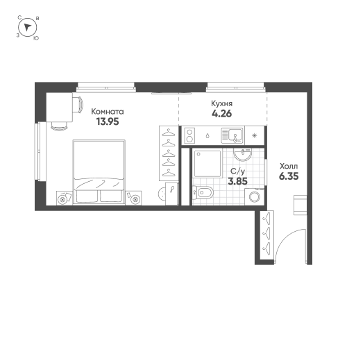 1-комнатная квартира, 28.41 м²; этаж: 8 - купить в Санкт-Петербурге