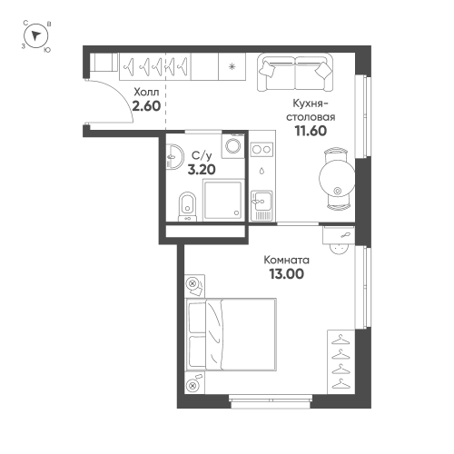 1-комнатная квартира, 30.4 м²; этаж: 2 - купить в Санкт-Петербурге