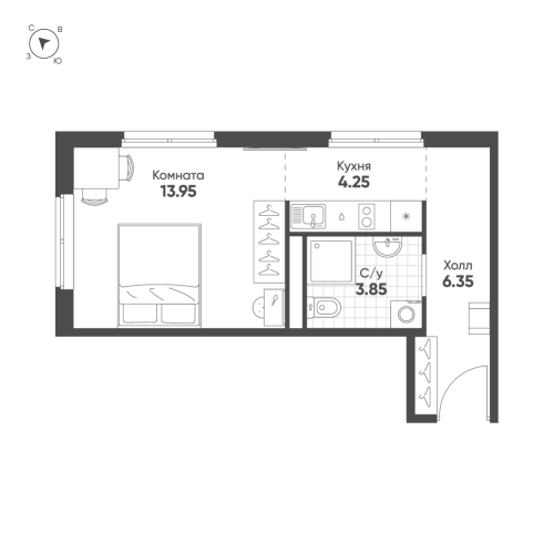 1-комнатная квартира, 28.4 м²; этаж: 11 - купить в Санкт-Петербурге