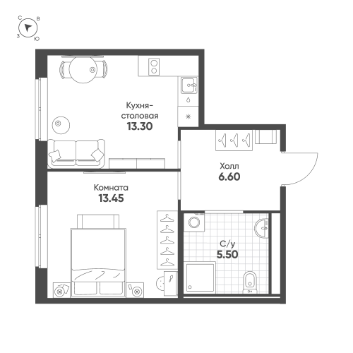 1-комнатная квартира, 38.85 м²; этаж: 2 - купить в Санкт-Петербурге