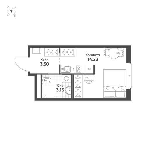 1-комнатная квартира, 20.88 м²; этаж: 4 - купить в Санкт-Петербурге