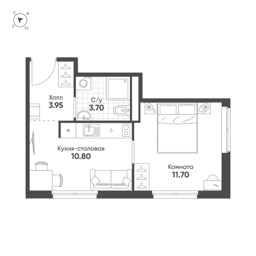 1-комнатная квартира, 30.15 м²; этаж: 6 - купить в Санкт-Петербурге