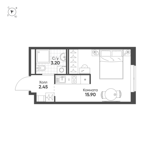 1-комнатная квартира, 21.55 м²; этаж: 3 - купить в Санкт-Петербурге