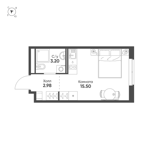 1-комнатная квартира, 21.68 м²; этаж: 8 - купить в Санкт-Петербурге