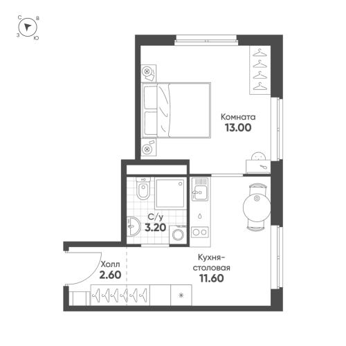 1-комнатная квартира, 30.4 м²; этаж: 14 - купить в Санкт-Петербурге