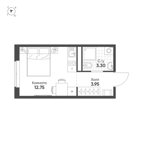 1-комнатная квартира №13 в: Avenue Pulkovo Apart: 20 м²; этаж: 14 - купить в Санкт-Петербурге