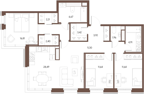 3-комнатная квартира, 100.1 м²; этаж: 7 - купить в Санкт-Петербурге