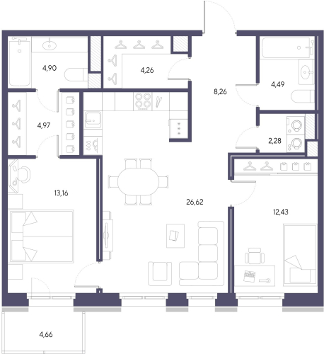 2-комнатная квартира, 82.5 м²; этаж: 8 - купить в Санкт-Петербурге