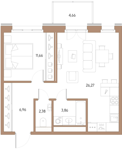 1-комнатная квартира, 51.5 м²; этаж: 7 - купить в Санкт-Петербурге