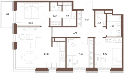 3-комнатная квартира, 86.3 м²; этаж: 8 - купить в Санкт-Петербурге