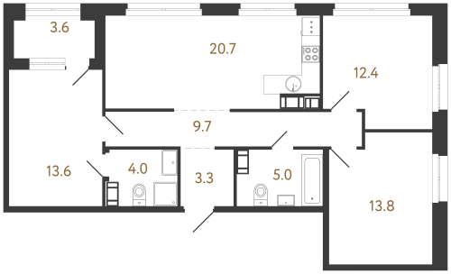 3-комнатная квартира, 82.5 м²; этаж: 3 - купить в Санкт-Петербурге