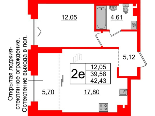 1-комнатная квартира, 39.58 м²; этаж: 5 - купить в Санкт-Петербурге