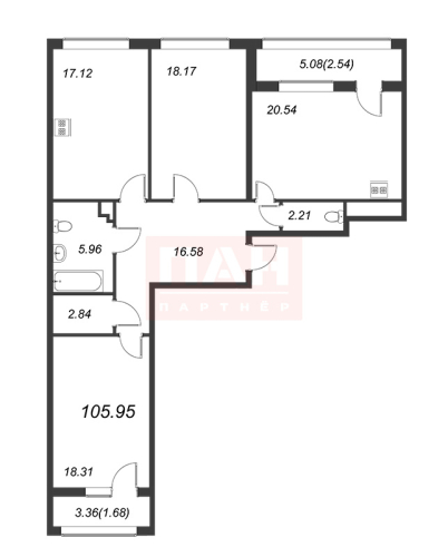 3-комнатная квартира, 106.5 м²; этаж: 5 - купить в Санкт-Петербурге