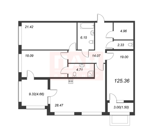 3-комнатная квартира, 125.7 м²; этаж: 1 - купить в Санкт-Петербурге