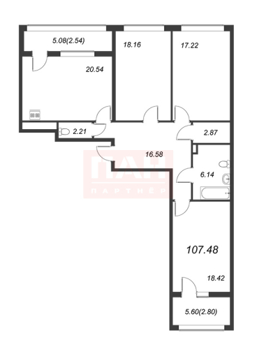 3-комнатная квартира, 107.9 м²; этаж: 5 - купить в Санкт-Петербурге