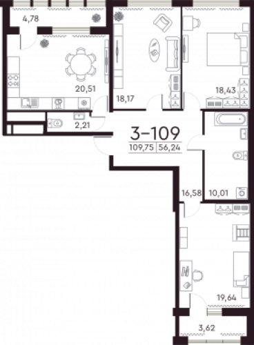 3-комнатная квартира, 110.1 м²; этаж: 2 - купить в Санкт-Петербурге