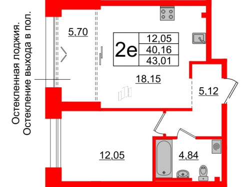 1-комнатная квартира, 40.16 м²; этаж: 2 - купить в Санкт-Петербурге