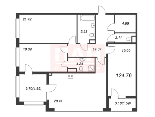 3-комнатная квартира, 125.1 м²; этаж: 2 - купить в Санкт-Петербурге