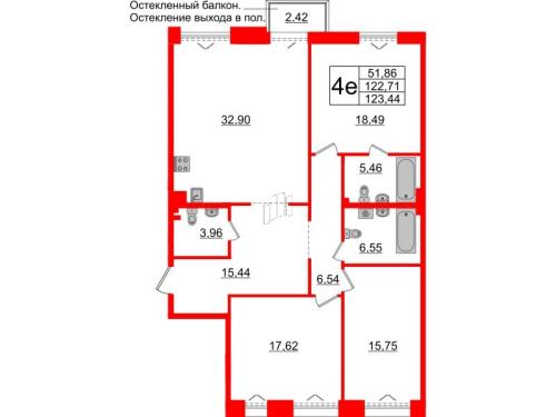 3-комнатная квартира, 122.71 м²; этаж: 4 - купить в Санкт-Петербурге