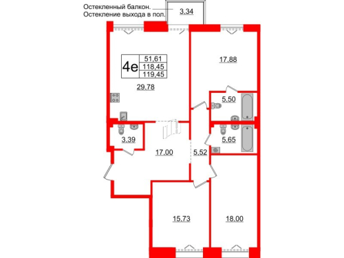 3-комнатная квартира, 118.45 м²; этаж: 4 - купить в Санкт-Петербурге