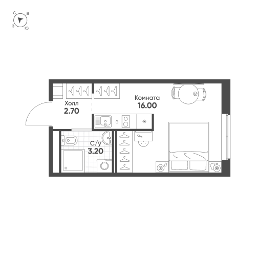 1-комнатная квартира, 21.9 м²; этаж: 14 - купить в Санкт-Петербурге