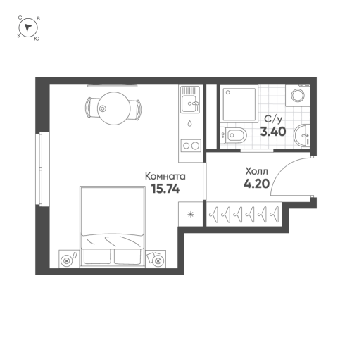 1-комнатная квартира, 23.34 м²; этаж: 8 - купить в Санкт-Петербурге