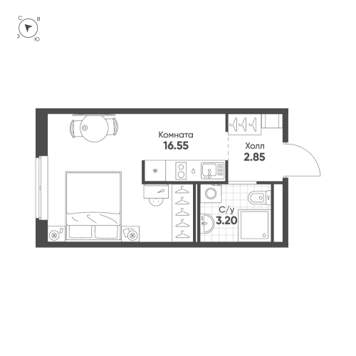 1-комнатная квартира, 22.6 м²; этаж: 4 - купить в Санкт-Петербурге