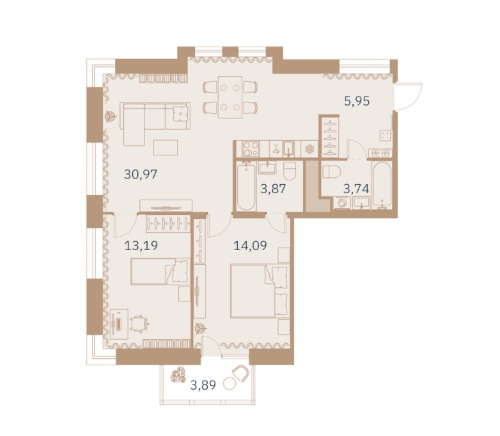 2-комнатная квартира №30 в: Talento: 72.3 м²; этаж: 5 - купить в Санкт-Петербурге