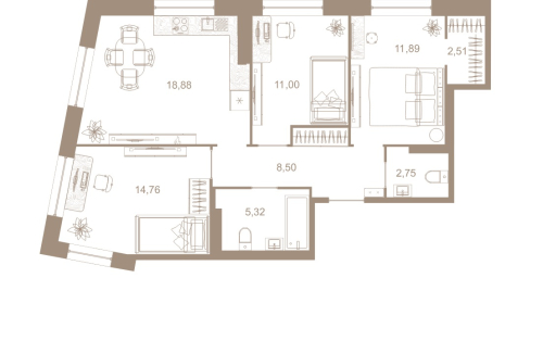 3-комнатная квартира, 75.5 м²; этаж: 8 - купить в Санкт-Петербурге