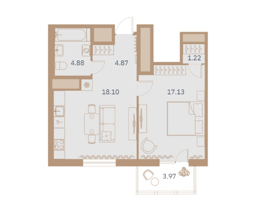 1-комнатная квартира №30 в: Talento: 46.57 м²; этаж: 11 - купить в Санкт-Петербурге