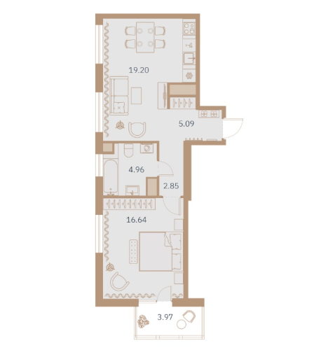 1-комнатная квартира №30 в: Talento: 49.57 м²; этаж: 9 - купить в Санкт-Петербурге