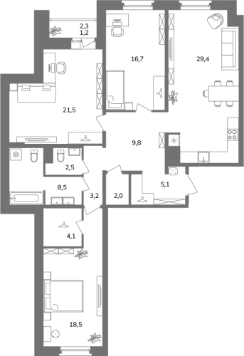 3-комнатная квартира, 122.5 м²; этаж: 2 - купить в Санкт-Петербурге