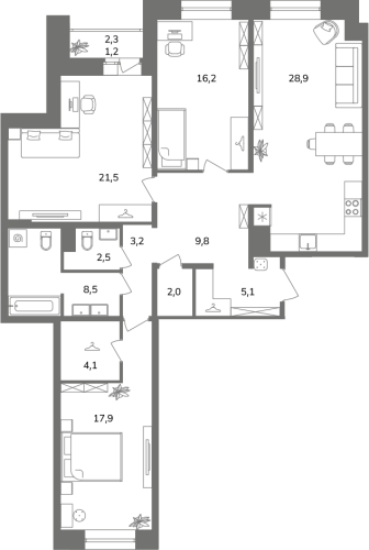3-комнатная квартира, 120.9 м²; этаж: 8 - купить в Санкт-Петербурге