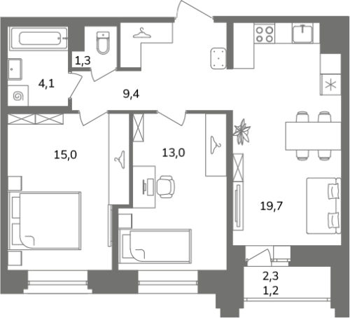 2-комнатная квартира, 63.7 м²; этаж: 7 - купить в Санкт-Петербурге