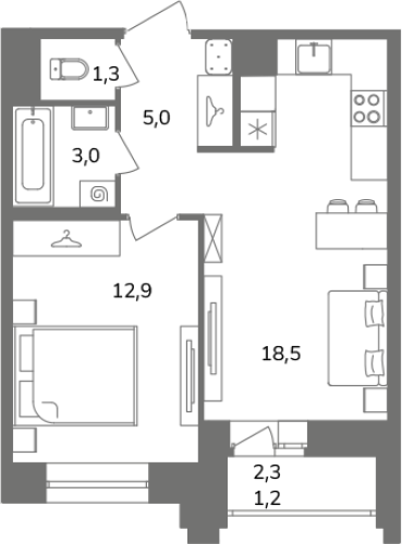 1-комнатная квартира, 41.9 м²; этаж: 9 - купить в Санкт-Петербурге