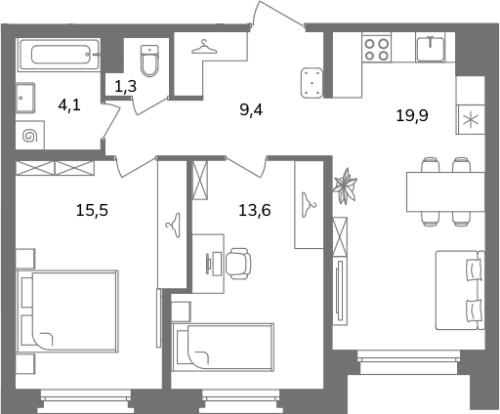 2-комнатная квартира, 63.8 м²; этаж: 2 - купить в Санкт-Петербурге
