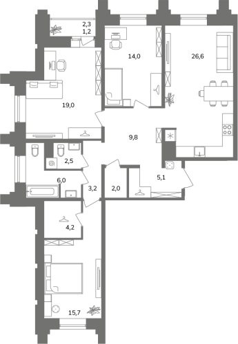 3-комнатная квартира, 109.3 м²; этаж: 13 - купить в Санкт-Петербурге