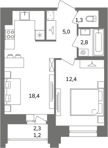 1-комнатная квартира, 41.1 м²; этаж: 7 - купить в Санкт-Петербурге